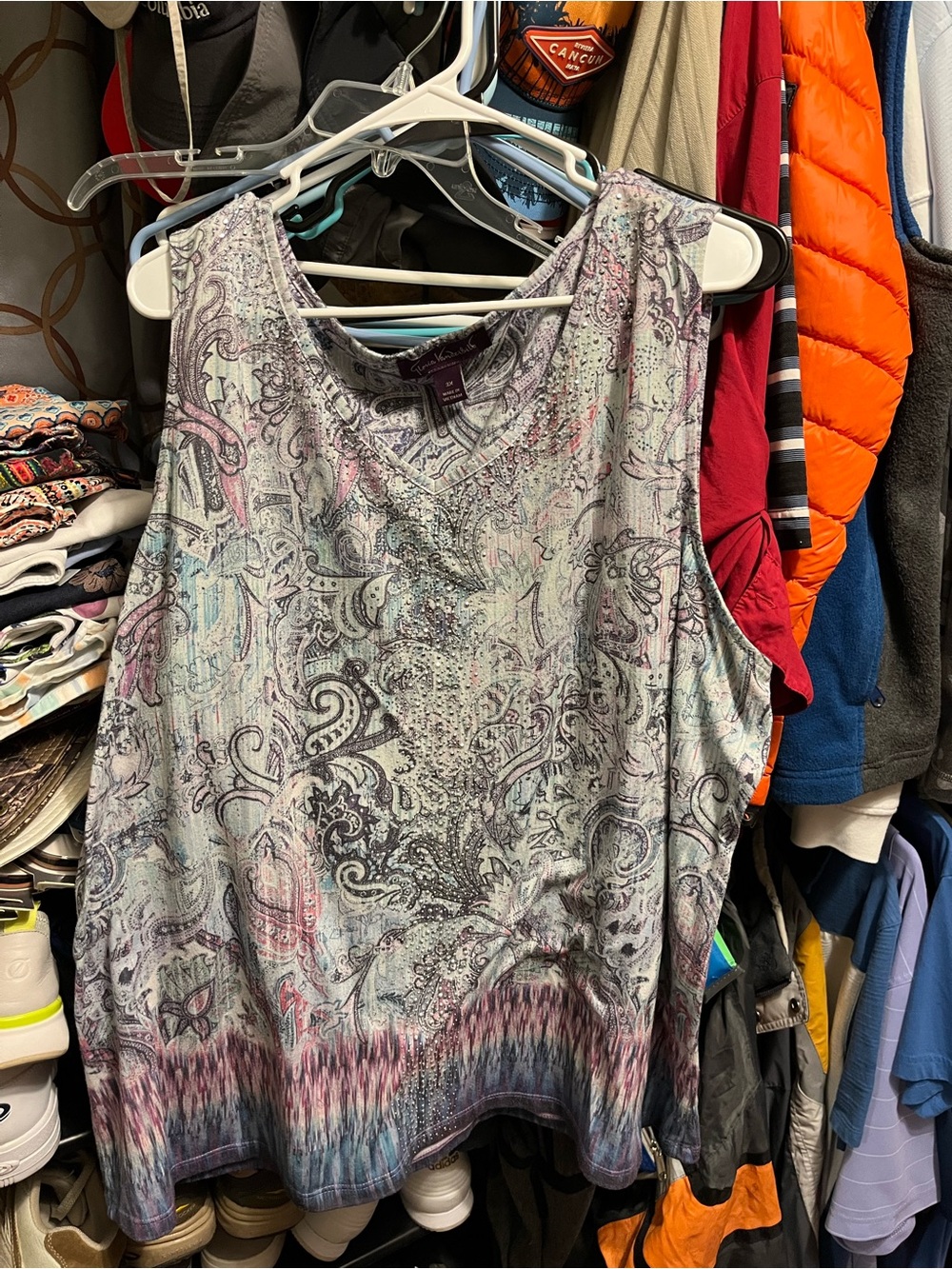 Gloria Vanderbilt Light Blue Gray Multicolor Paisley Tank